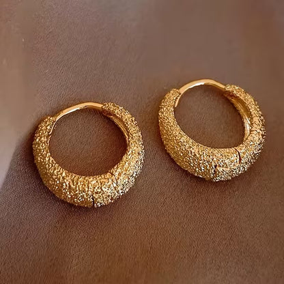A Pair of Minimalist And Stylish Round Earrings in Matte Golden