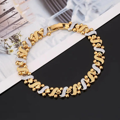 Golden Plated Heart Charm Bracelet, Elegant Boho Style Alloy Jewelry