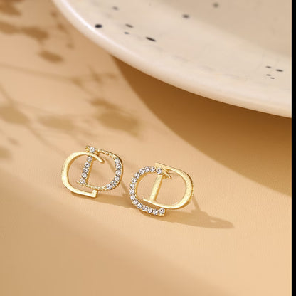 CD Letter Stud Earrings with Synthetic Zirconia