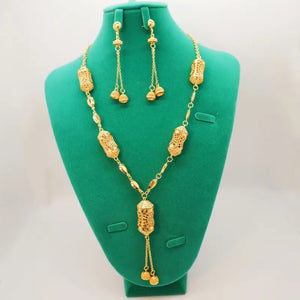 Luxury Lantern Pendant Necklace and Earrings Set, 18K Golden-Plated