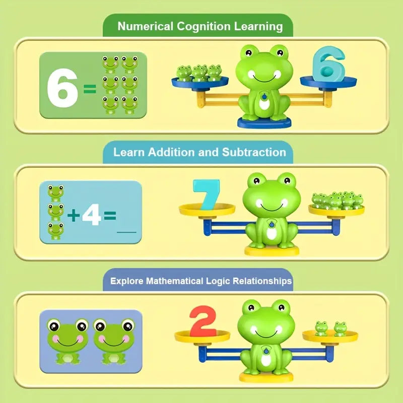 Frog Math Balance Toy for Kids Ages 3+ with Learning Cards