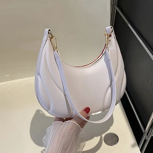 Stylish Women's French Shoulder Bag - Golden Metallic Texture Design