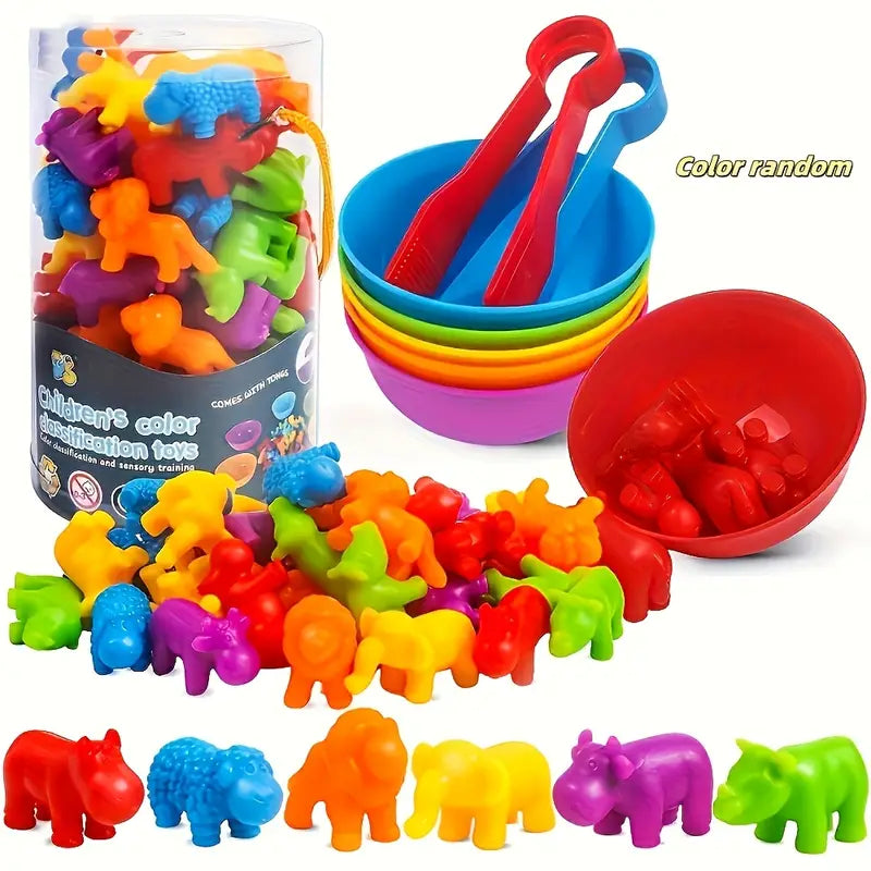 Counting Animal Toys, Matching Game with Sorting Bowl, Learning Activity