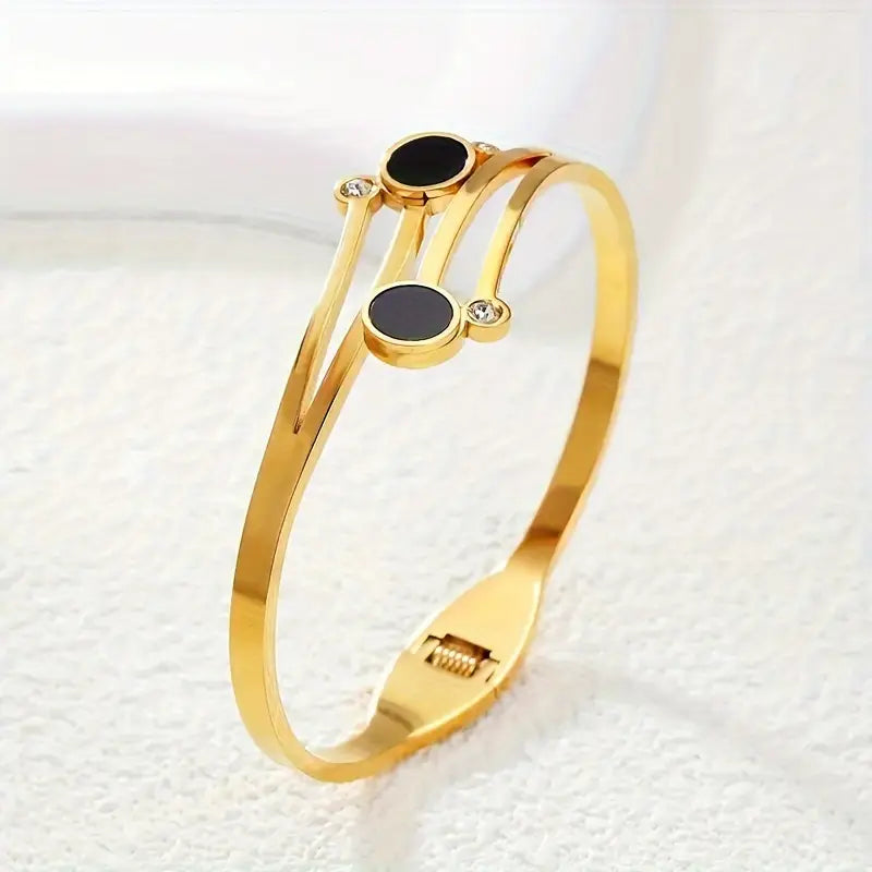 Stainless Steel Spring Open Bracelet - Classic Black, Durable & Tarnish-Resistant