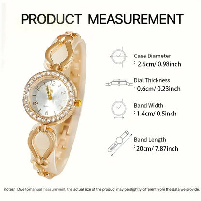Women'S Quartz Watch with Rhinestone Accents, Round Zinc Alloy Case & Chain