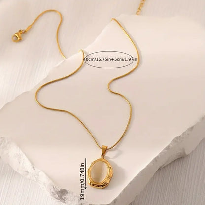 Stainless Steel Oval Pendant Necklace - Durable, Hypoallergenic