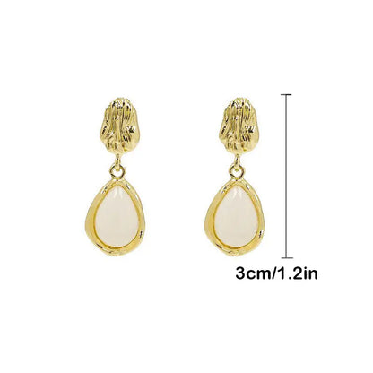 Golden Oval Drop Earrings, Premium Irregular Synthetic Dangle Earrings