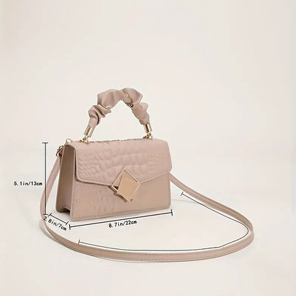 Solid Color Textured Shoulder Bag, Premium Trendy Crocodile
