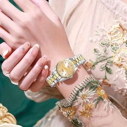 A Luxurious Gold-Colored Rectangular Quartz Watch for Women