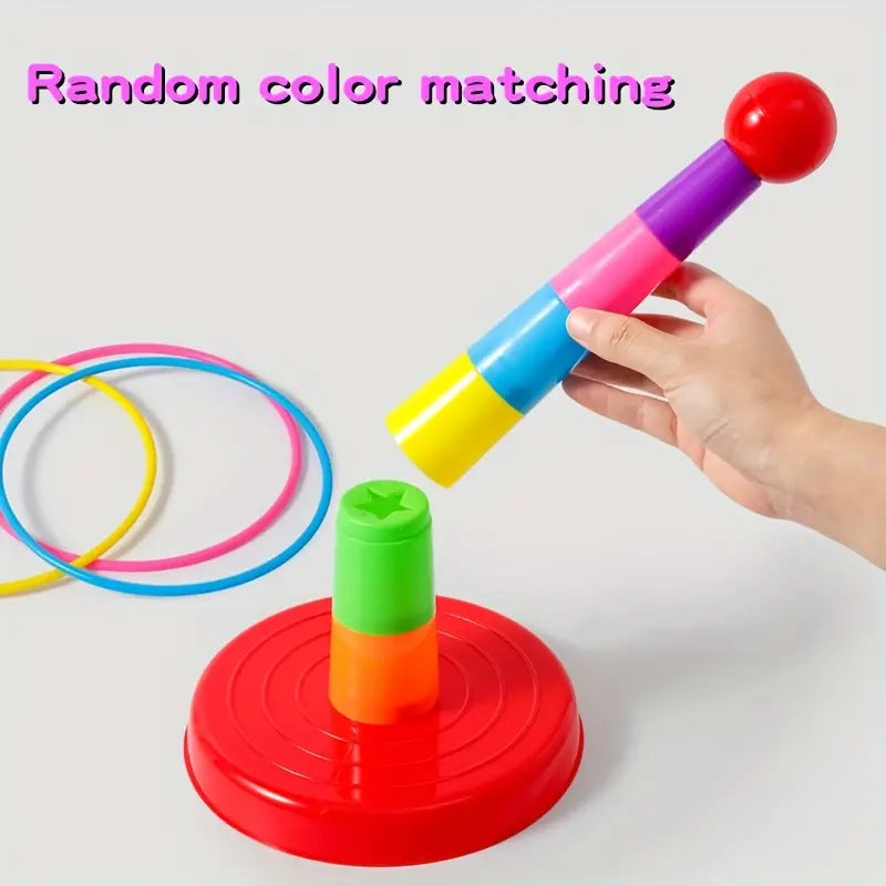 Colorful Rainbow Ring Toss Game for Kids - Interactive Indoor/Outdoor Toy