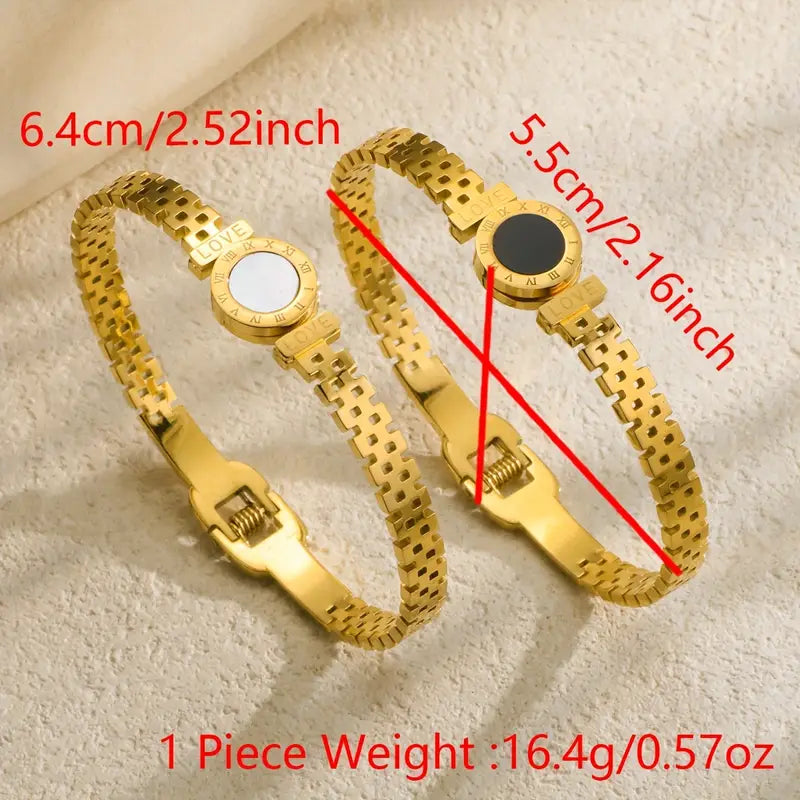 Stainless Steel Roman Numeral Bracelet with Engraved Letters Design