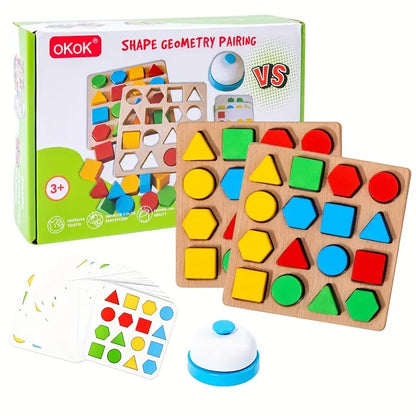 Wooden Dual-Player Battle Game - Geometric Shape Matching & Building Blocks