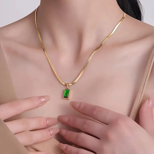 18K Golden Plated Stainless Steel with Sparkling Green Synthetic