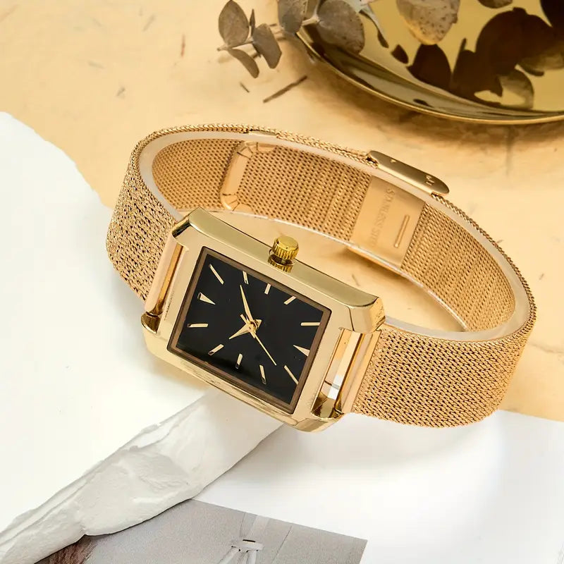 Elegant Women's Quartz Watch with Stainless Steel Band - Fashionable Square Dial