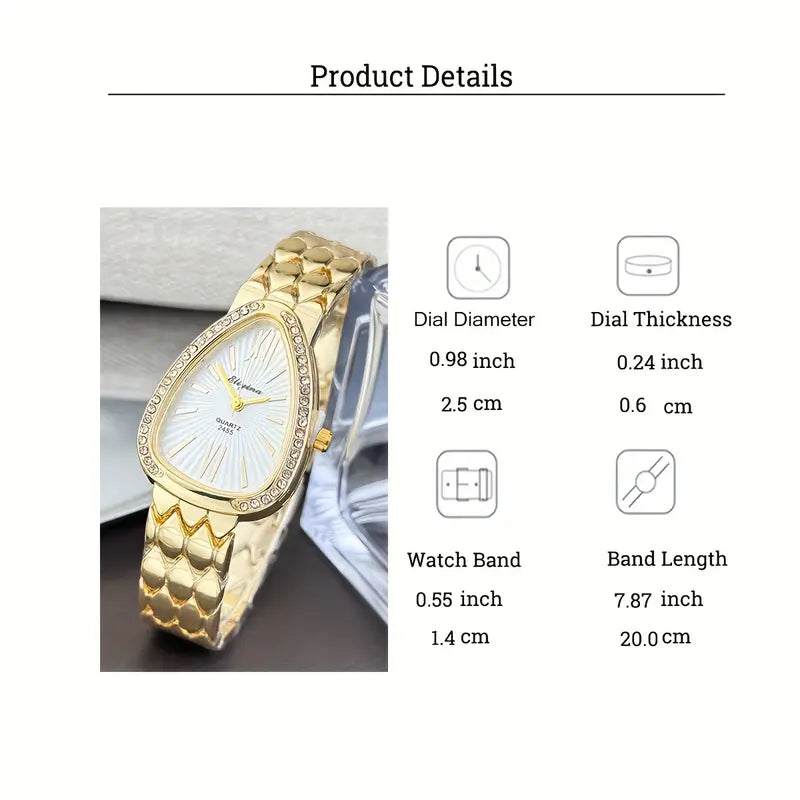 Elegant Snake chain wristwatch - Golden-Tone metal band, Quartz Movement Watch