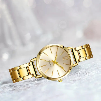 Watch and Shiny LOVE Bracelet Set, Stainless Steel Strap