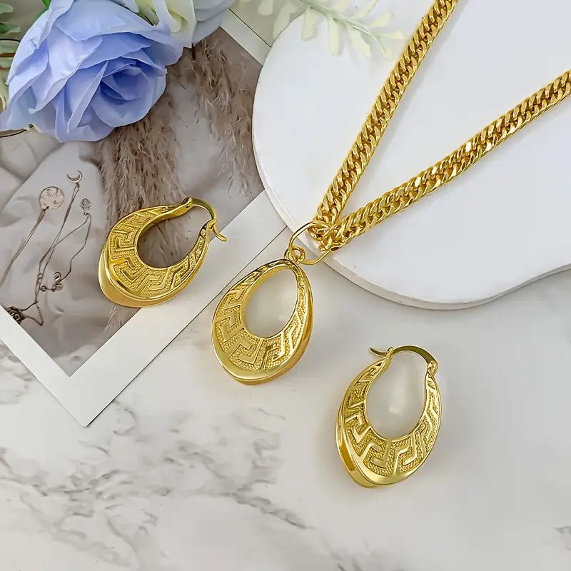 Oval Texture Classic Luxury Minimalist Women's Jewelry Set