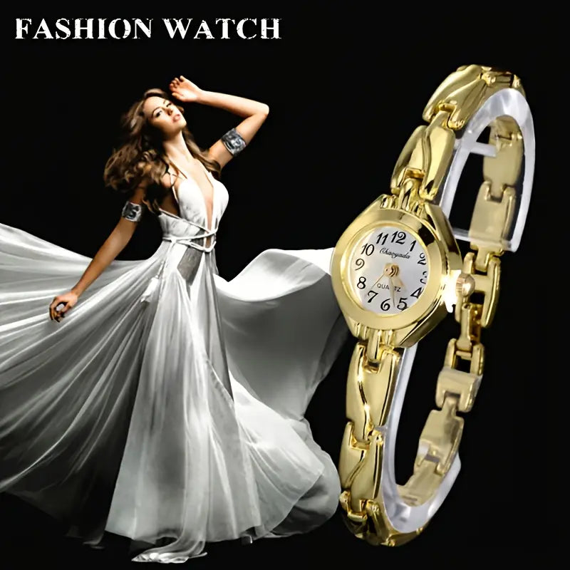 Elegant Women's Golden-Tone Quartz Wristwatch - Fashion Analog Display