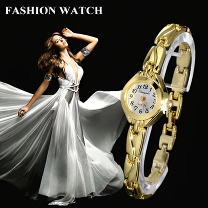Elegant Women's Golden-Tone Quartz Wristwatch - Fashion Analog Display