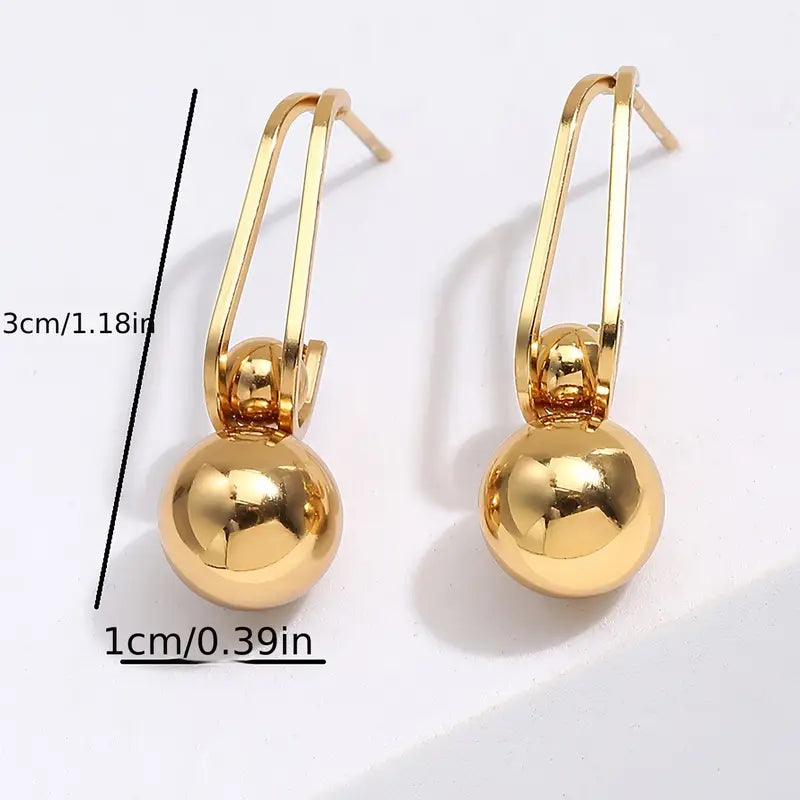 Golden Round Bead Earrings - Hypoallergenic Stainless Steel