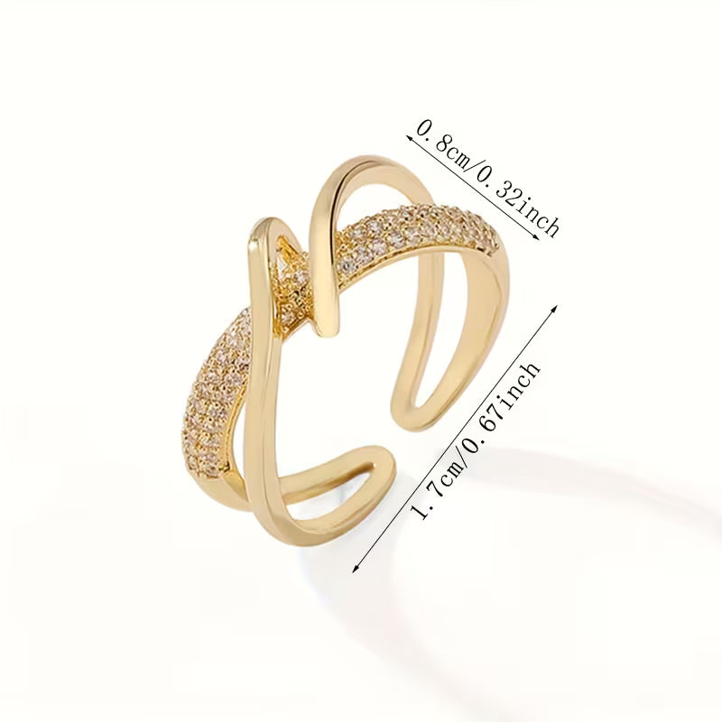 A Shiny And Unique Line Design Adjustable Copper Open Ring, Set with Synthetic Zirconia