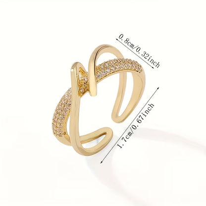 A Shiny And Unique Line Design Adjustable Copper Open Ring, Set with Synthetic Zirconia