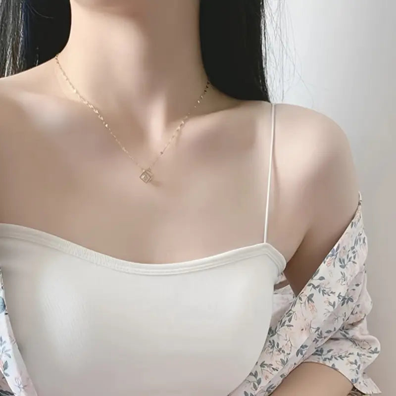 Gold-Plated Stainless Steel Magic Cube Pendant with Sparkling Synthetic Zirconia