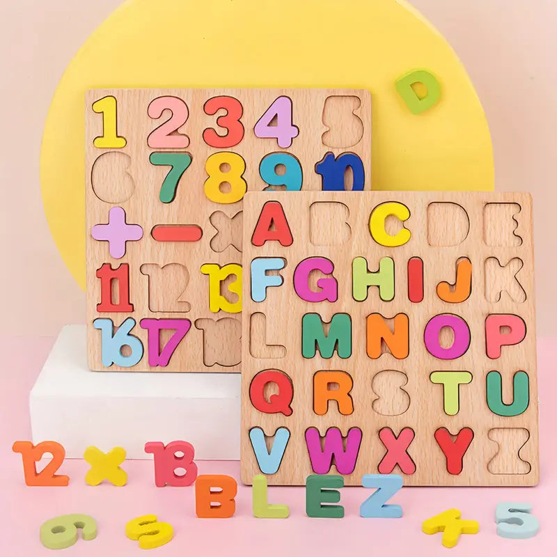Puzzle Wooden Puzzle Set, Alphabet Puzzle, Number Puzzle, Shape ABC Puzzle