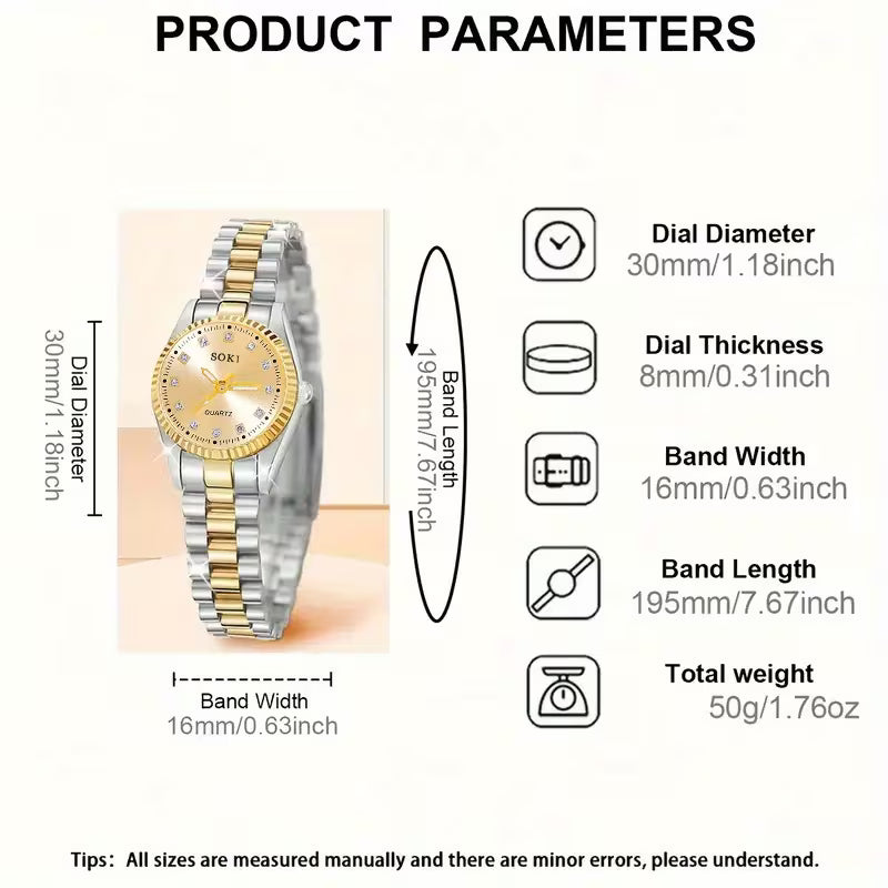 A Luxurious Gold-Colored Rectangular Quartz Watch for Women