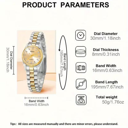 A Luxurious Gold-Colored Rectangular Quartz Watch for Women