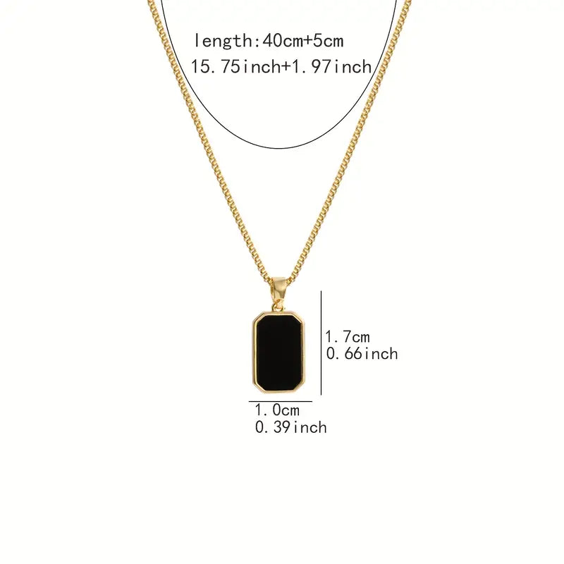 Vintage-Inspired Geometric Black Pendant Necklace Black & Golden