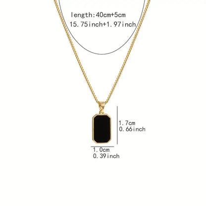 Vintage-Inspired Geometric Black Pendant Necklace Black & Golden