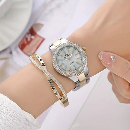 Steel Strap With Drill Ladies Bar Nail Watch With Cross Bracelet