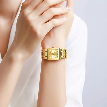 Square Couples' Stainless Steel Business Watch with Roman Numerals