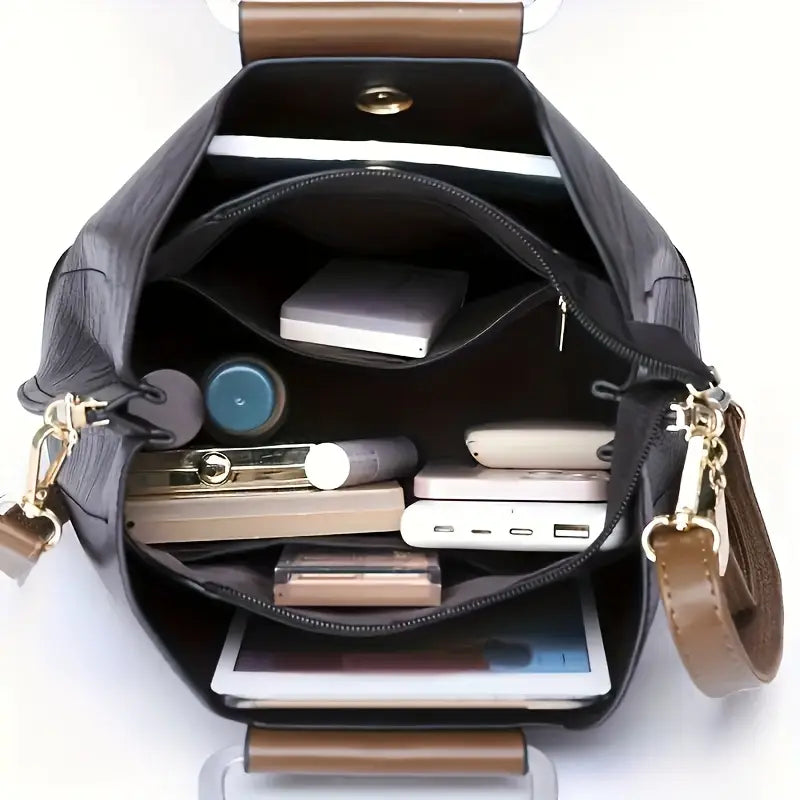 Vintage Style Synthetic Faux Leather Tote Bag with Adjustable Shoulder Strap