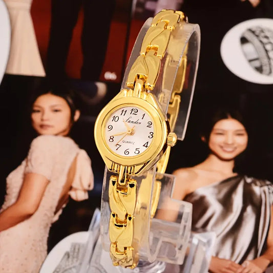 Elegant Women's Golden-Tone Quartz Wristwatch - Fashion Analog Display
