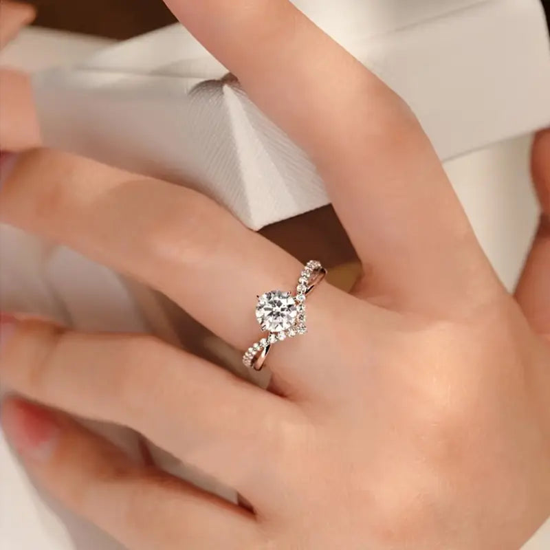 Cubic Synthetic Zirconia Wedding Ring Set - Adjustable Open Band