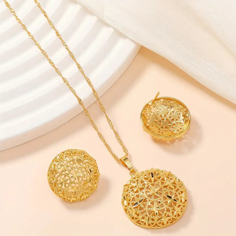 Middle Eastern Dubai Chic Hollow-Out Sparkling Star Women's Jewelry Set