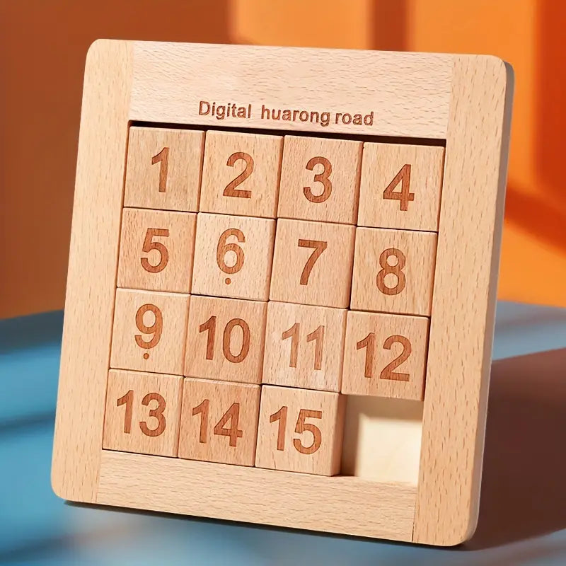 Wooden Brain Teaser Toy for Youngsters, Colorful Huarong Road Number Maze