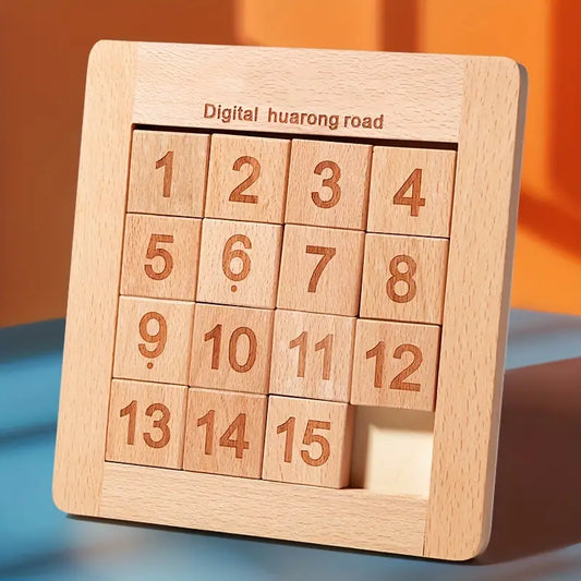 Wooden Brain Teaser Toy for Youngsters, Colorful Huarong Road Number Maze