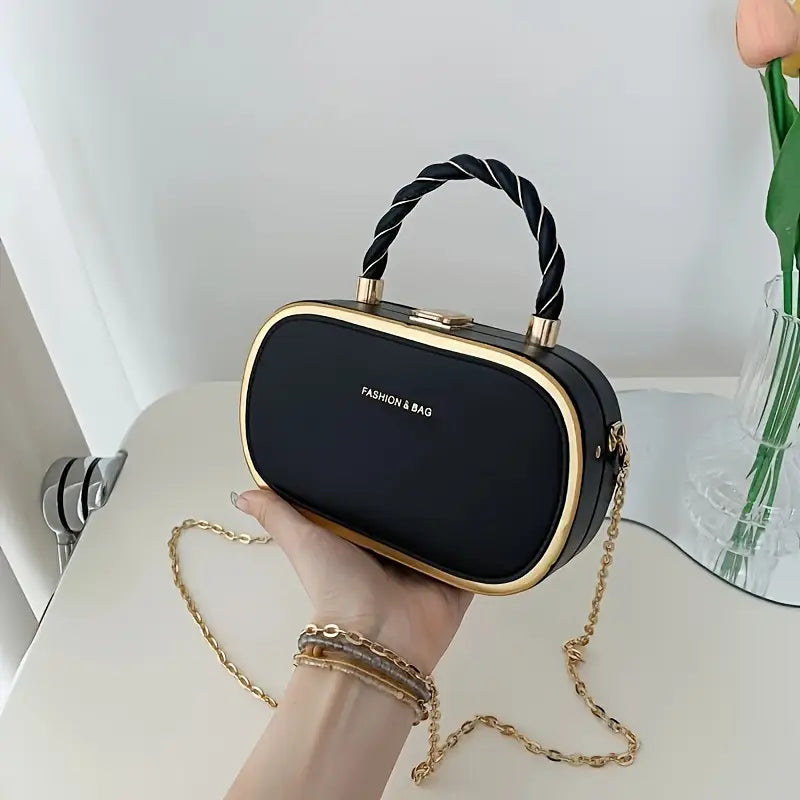 Trendy Oval Shape Chain Mini Crossbody Bag, Braided Handle Bag