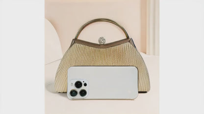 Pleated Glitter Clutch - Chic Evening Handbag with Metal Chain for Weddings