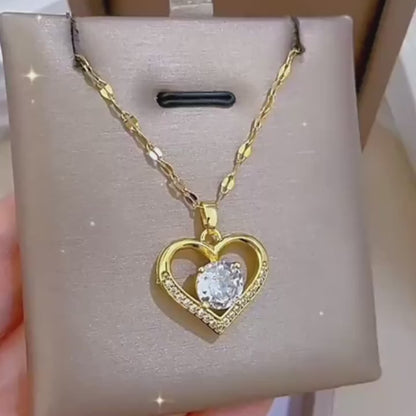 Stainless Steel -Inlaid Heart Pendant Necklace for Women