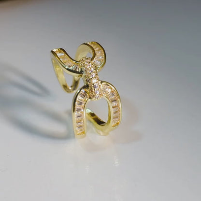 Golden Plated Geometric Cross Ring with Cubic Zirconia