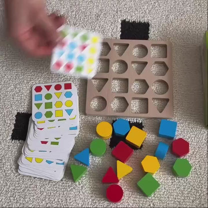 Wooden Dual-Player Battle Game - Geometric Shape Matching & Building Blocks