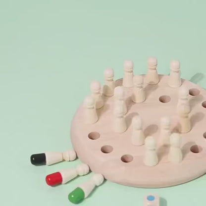Educational Wooden Memory Matching Game - Chess Board with Colorful Pegs