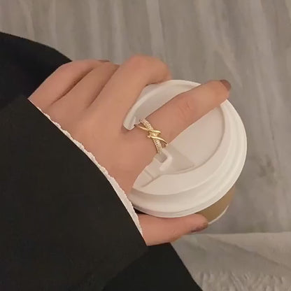 A Shiny And Unique Line Design Adjustable Copper Open Ring, Set with Synthetic Zirconia