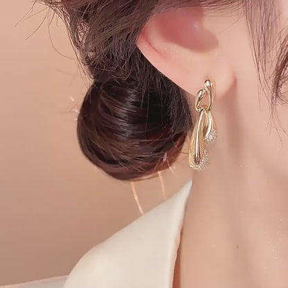 Golden-Tone Drop Earrings with Irregular Glass & Water Droplet Design